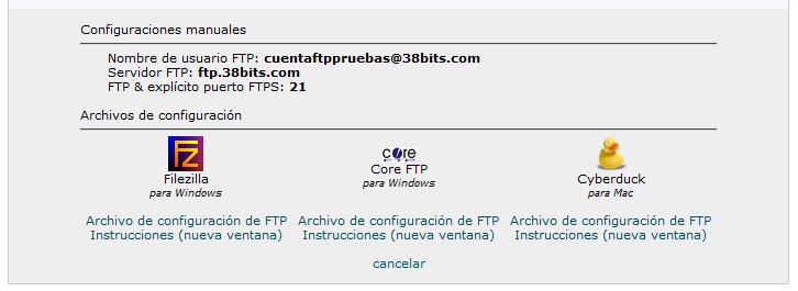 Configuración de la cuenta de FTP